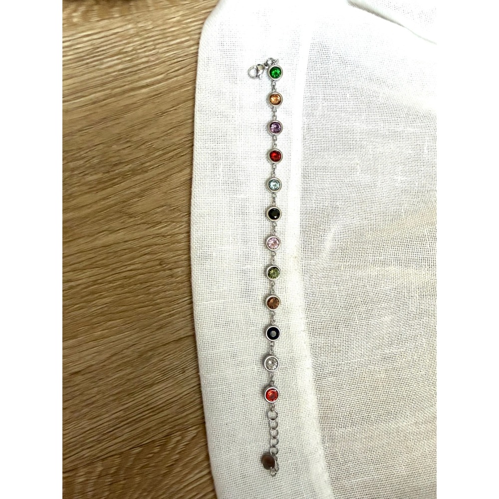 Multicolor CZ Bezel Bracelet | White Gold PVD TS Eras Inspired Bracelet - Picture 2 of 7